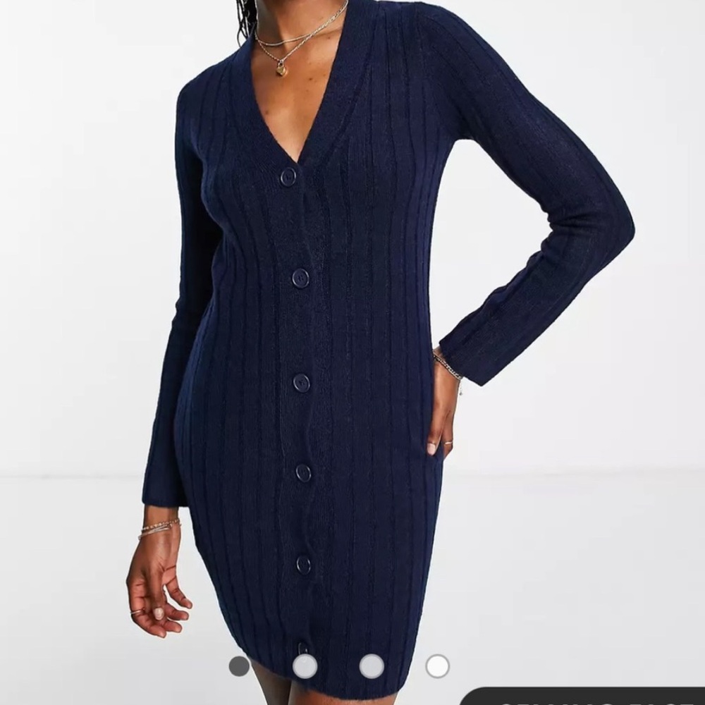 New knitted mini dress with buttons in navy